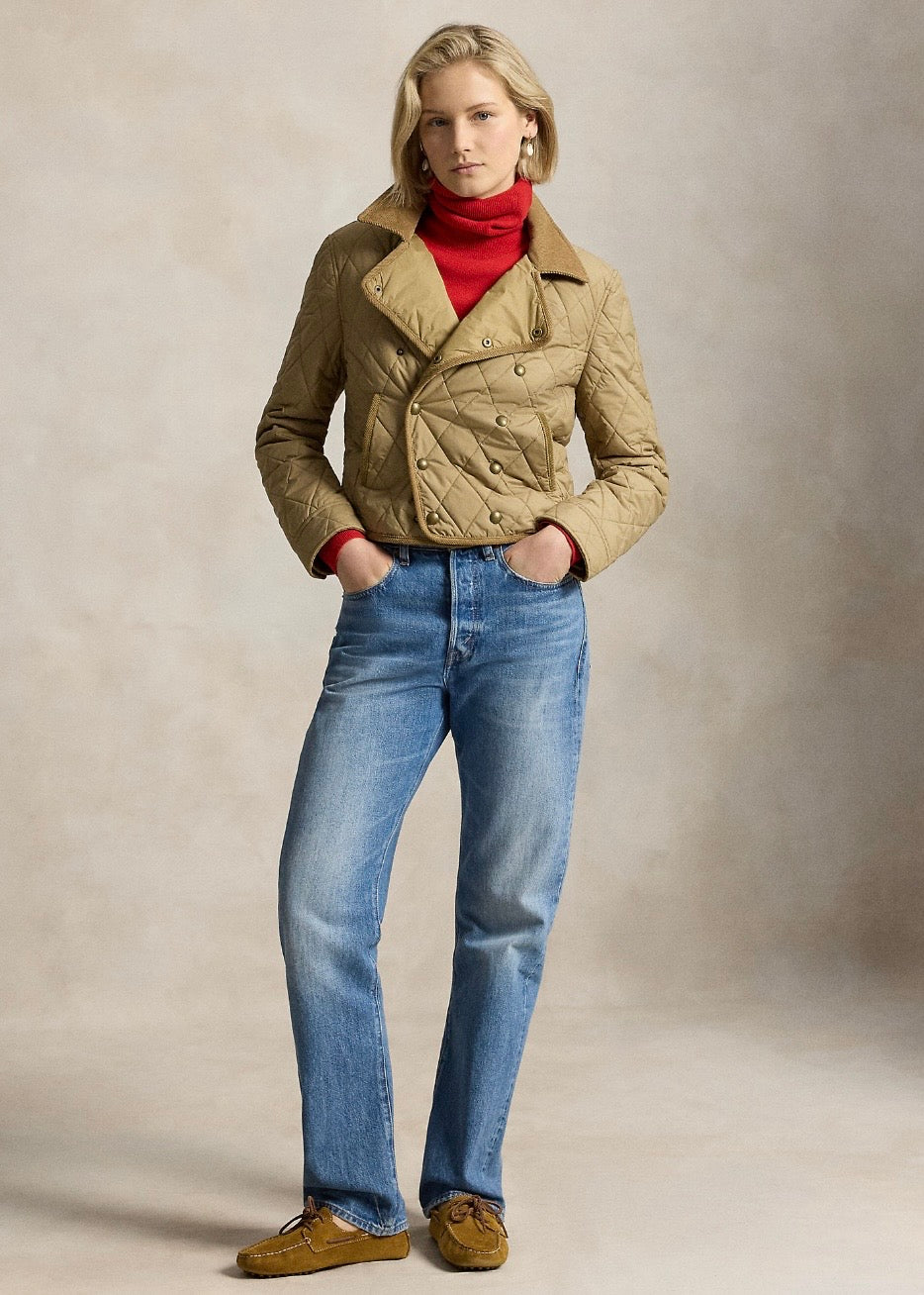 Double Breasted Quilted Jacket Desert Khaki