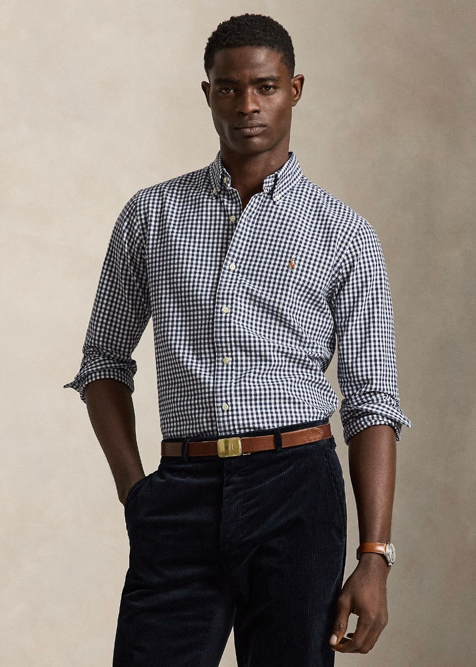 Custom Fit Gingham Oxford Shirt White Navy