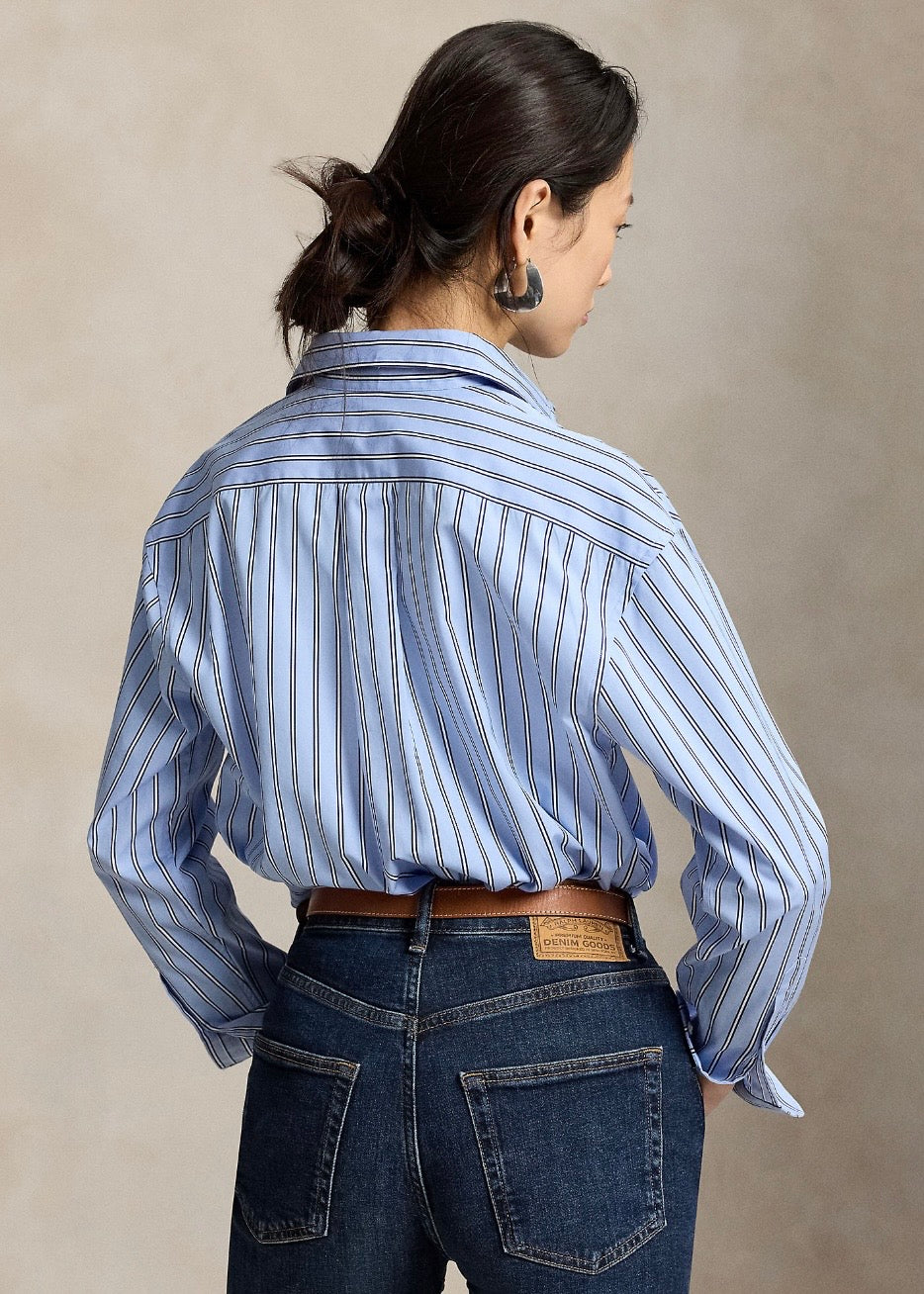 Relaxed Fit Striped Cotton Shirt Lt.Blue
