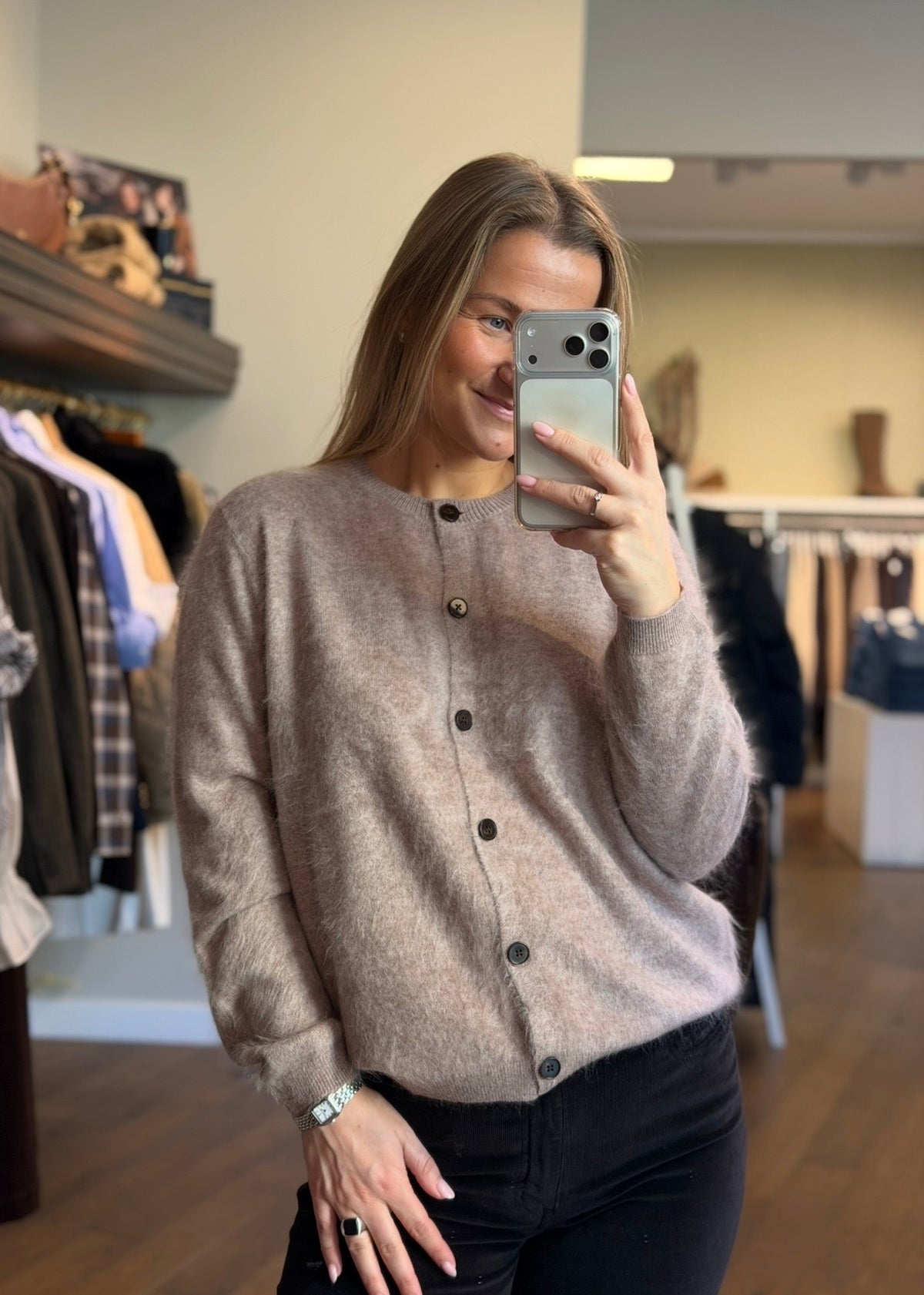 Alice Brushed Cashmere Cardigan Taupe