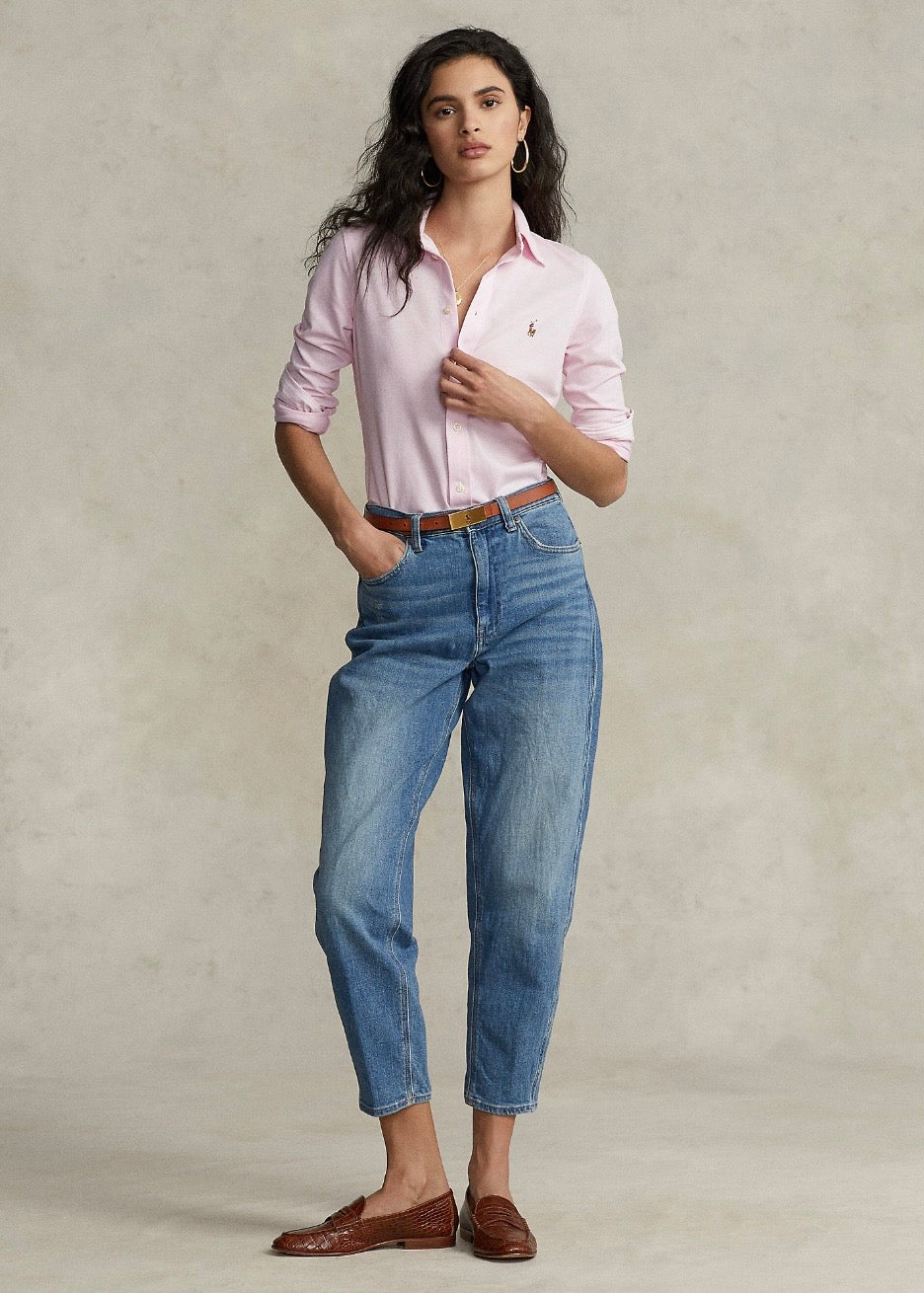 Slim Fit Knit Oxford Shirt Carmel Pink