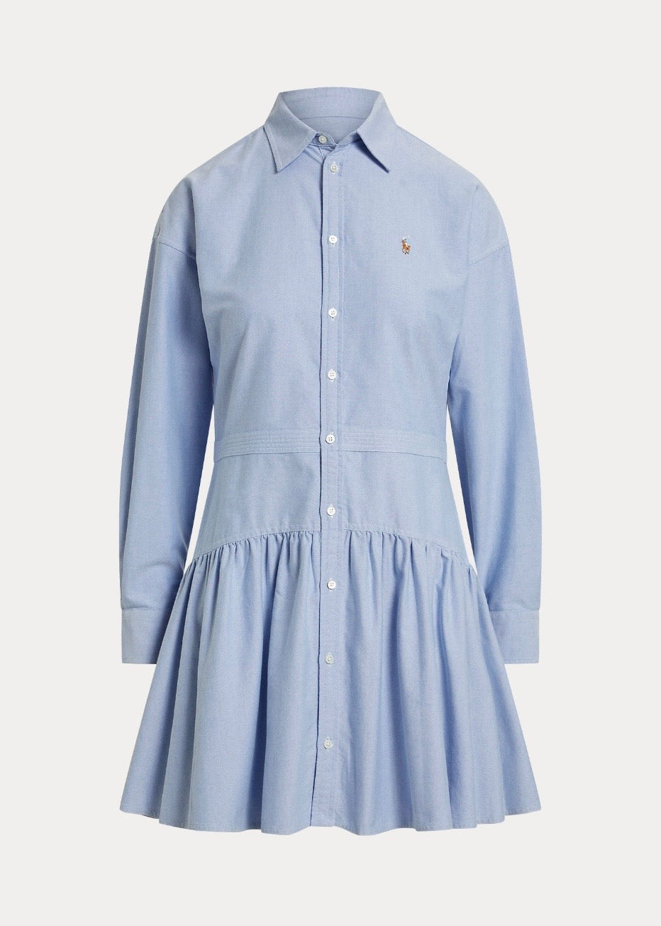 Cotton Oxford Paneled Shirtdress Blue