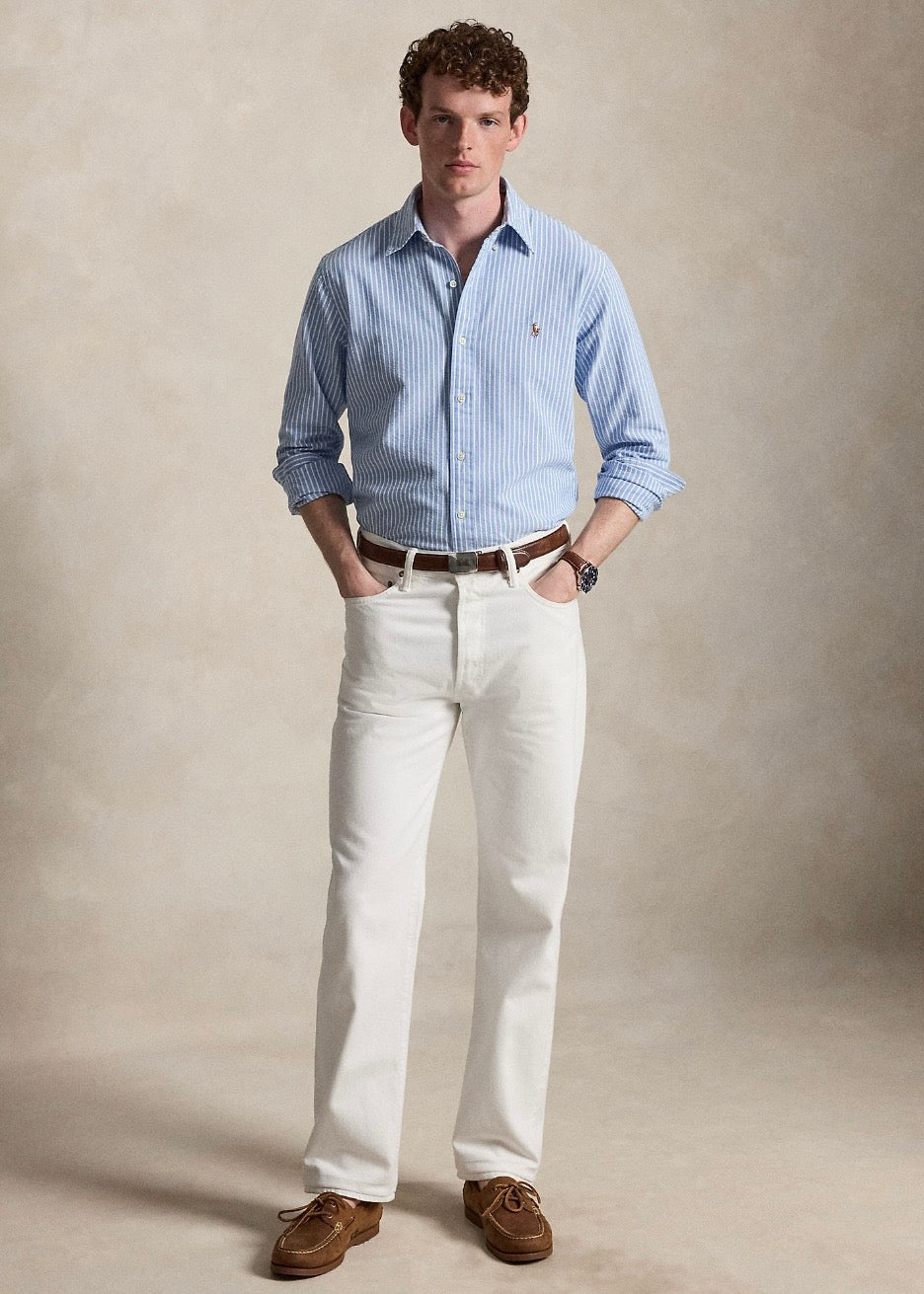Custom Fit Seersucker Oxford Shirt Blue