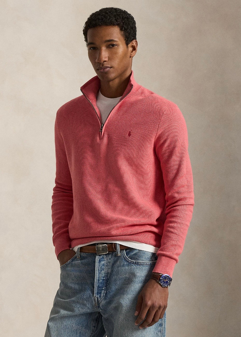 Mesh Knit Quarter Zip Cherry Pink Heather