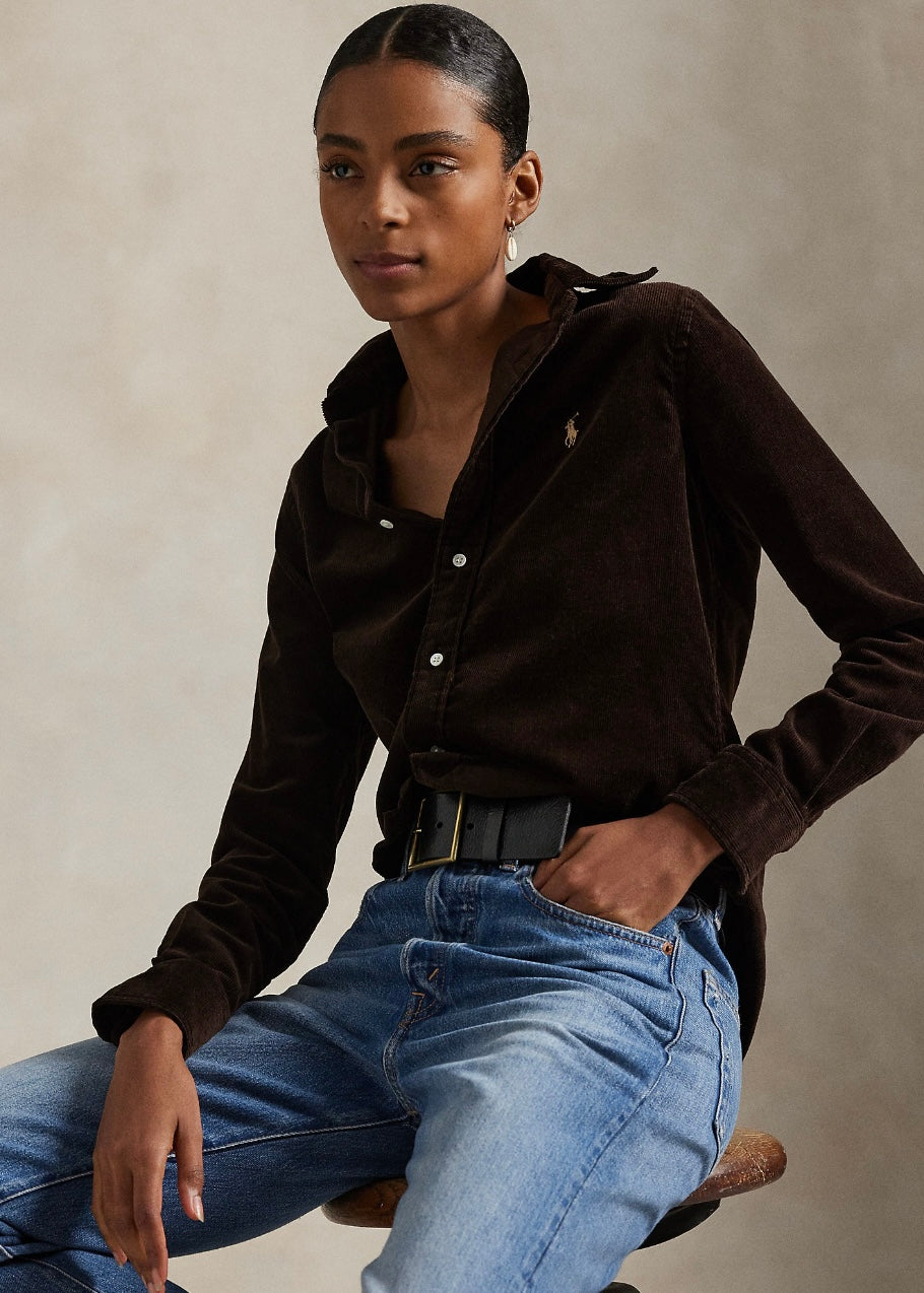 Stertch Slim Fit Corduroy shirt Dark Bleech