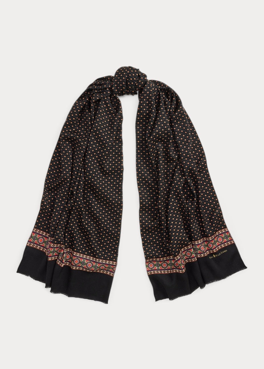 Foulard Wool Fringe Scarf Wine Multi