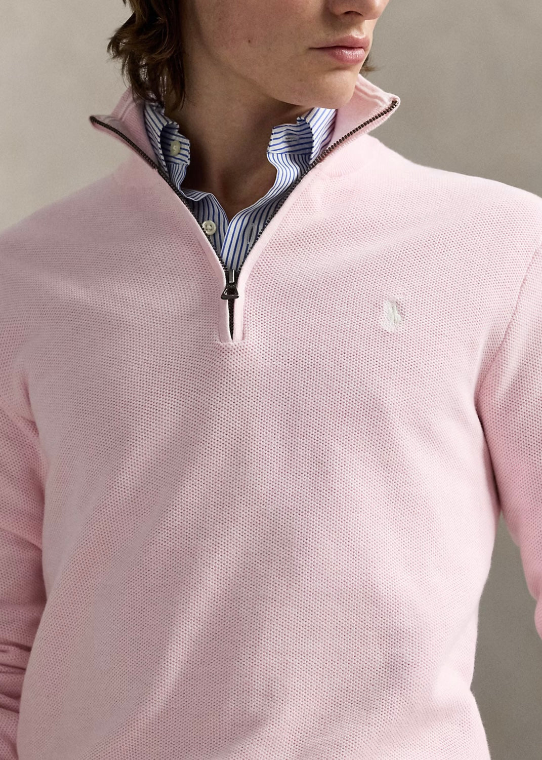 Mesh Knit Quarter Zip Ballet Pink