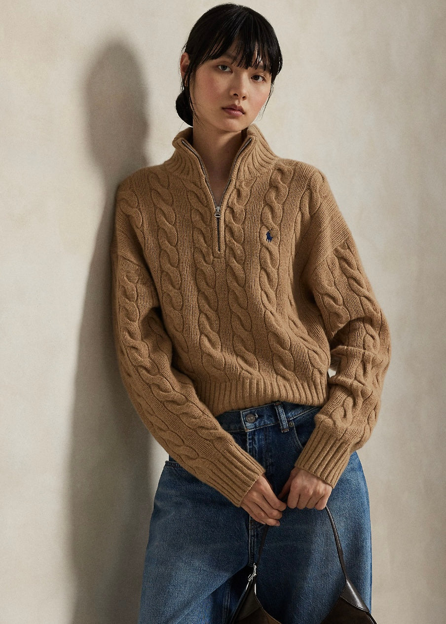 Cable Half zip Collection Camel Melange