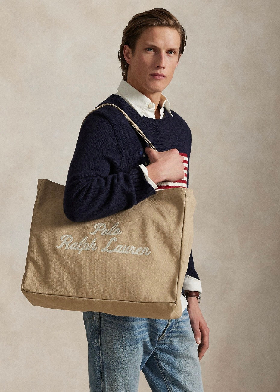 Embroidered Canvas Tote Tan