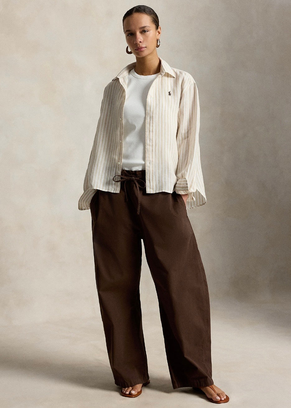 Wide Cropped Linen Shirt Dune Tan