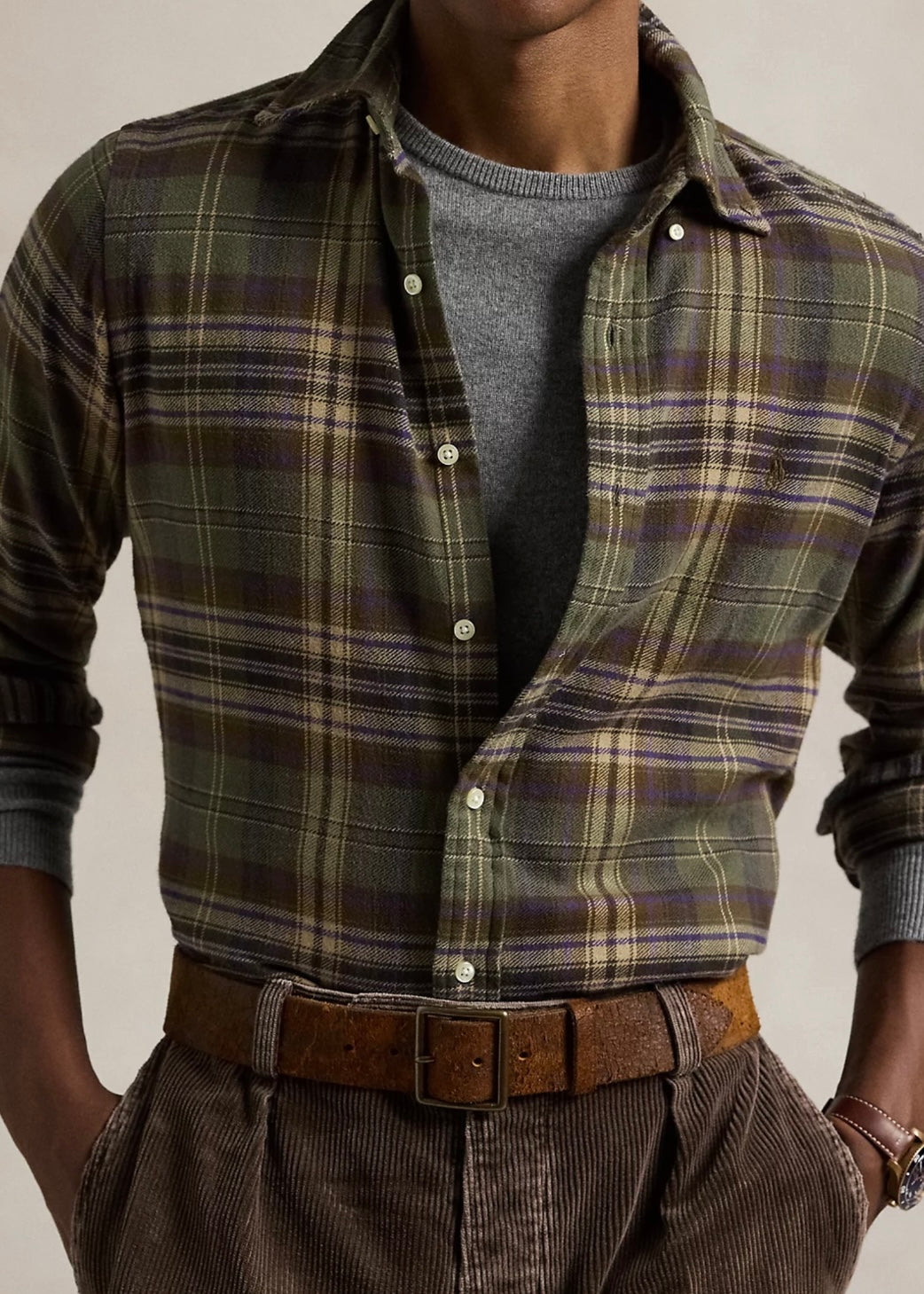 Polo Ralph Lauren Flannel shirt Custom Fit - Olive/Brown Multi