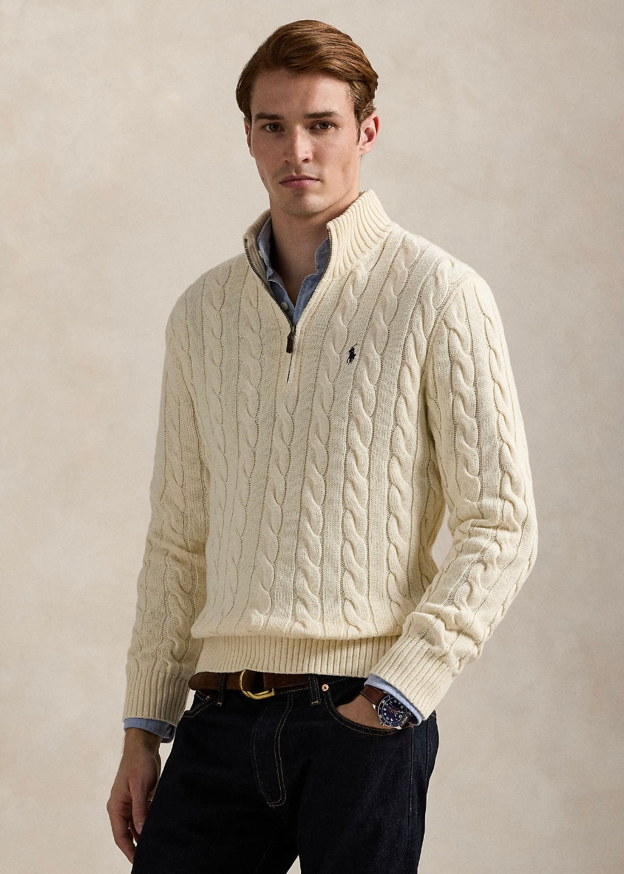 Cable Knit Cotton Quarter Zip Cream