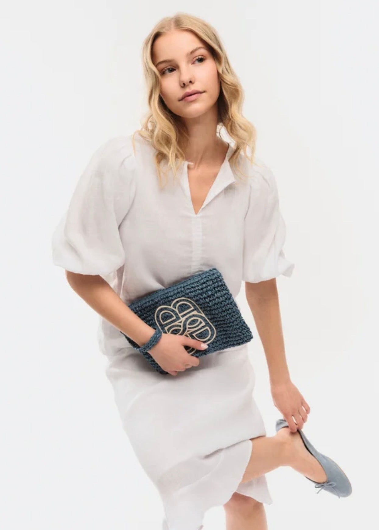 Mim Straw Clutch Blue