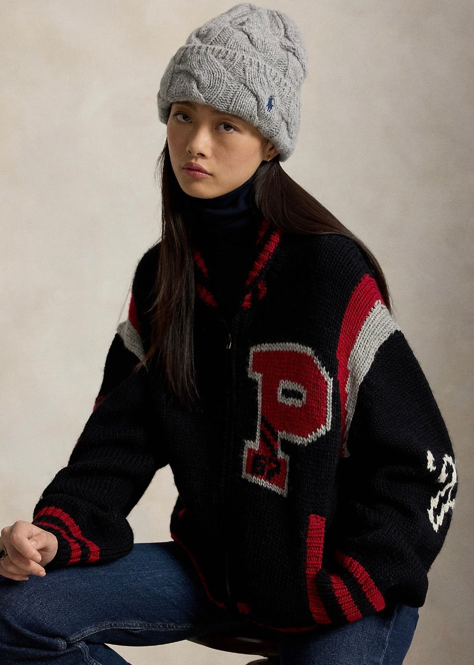Cable Knit Wool Beanie Grey