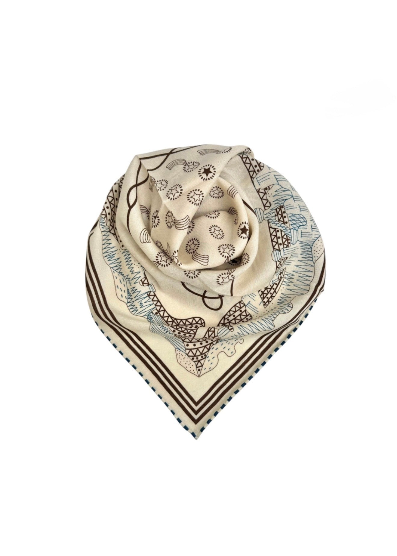 Wool-Silk Scarf Cream/Blue