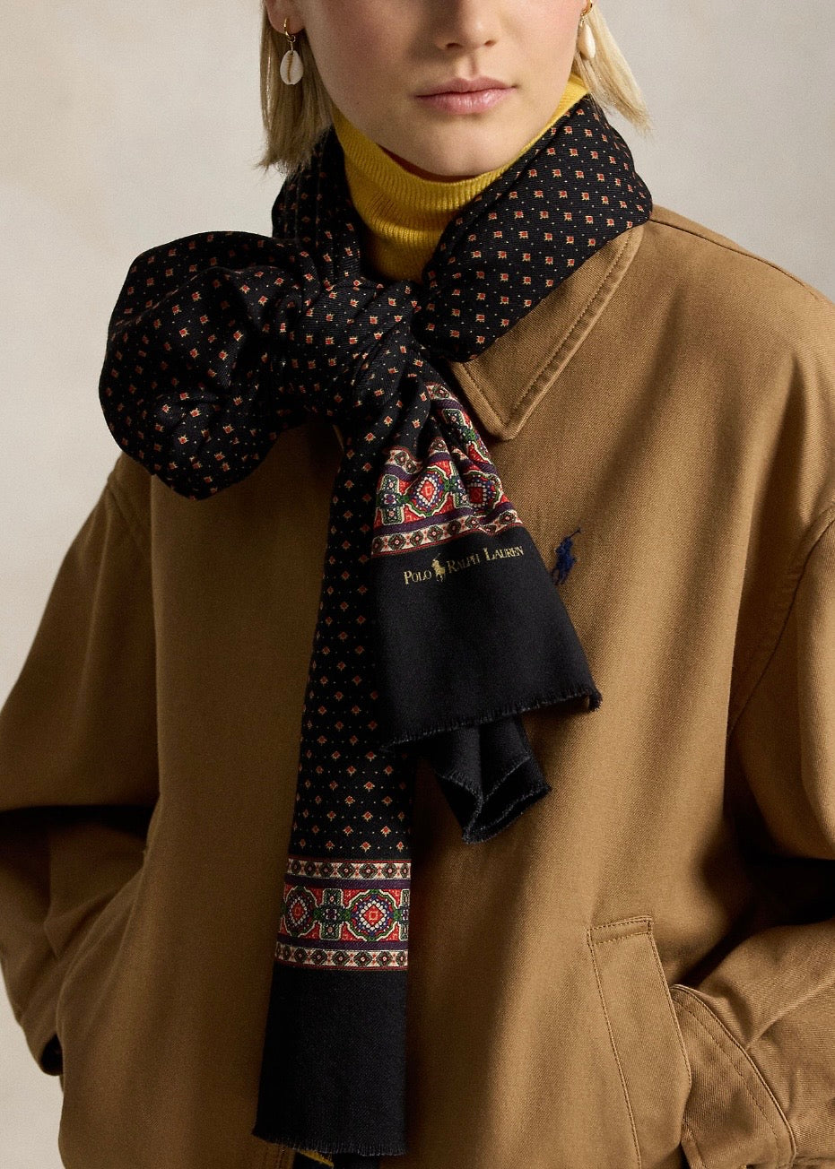 Foulard Wool Fringe Scarf Wine Multi