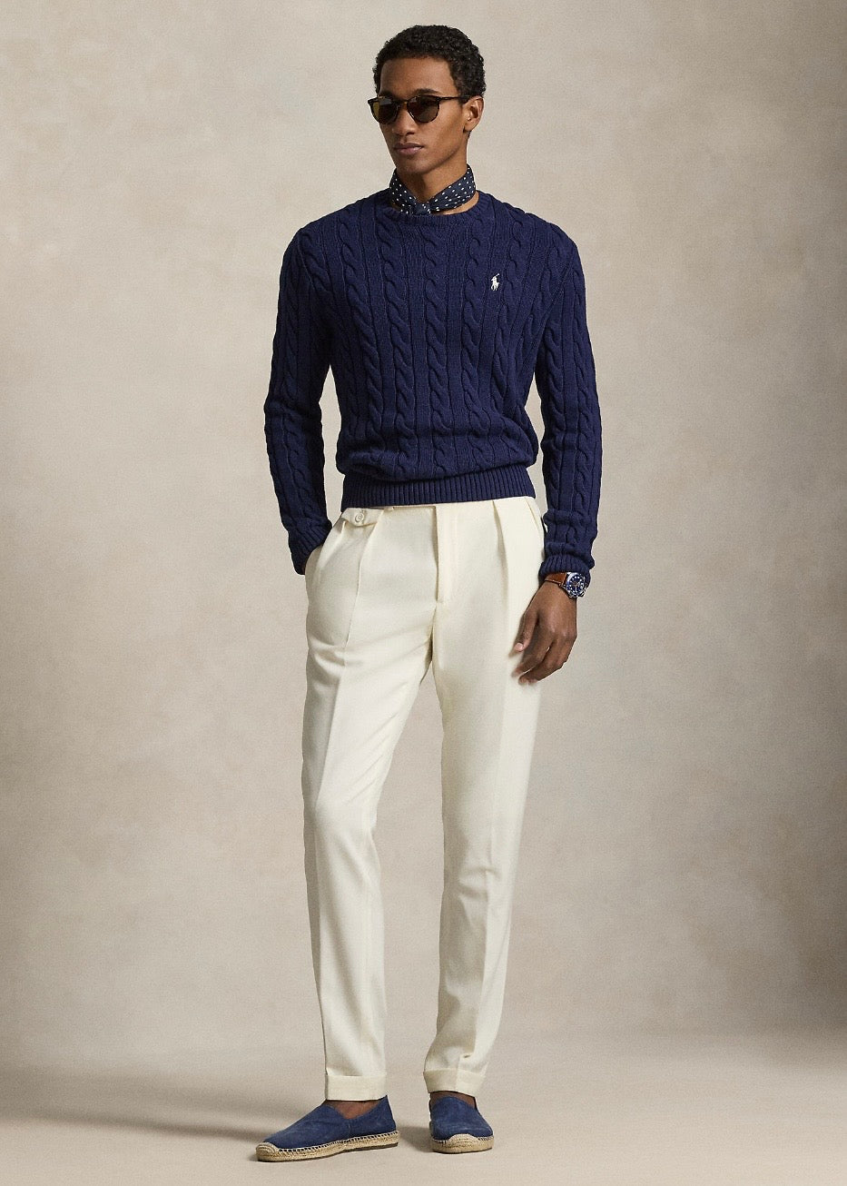 Cable Knit Cotton Sweater Navy