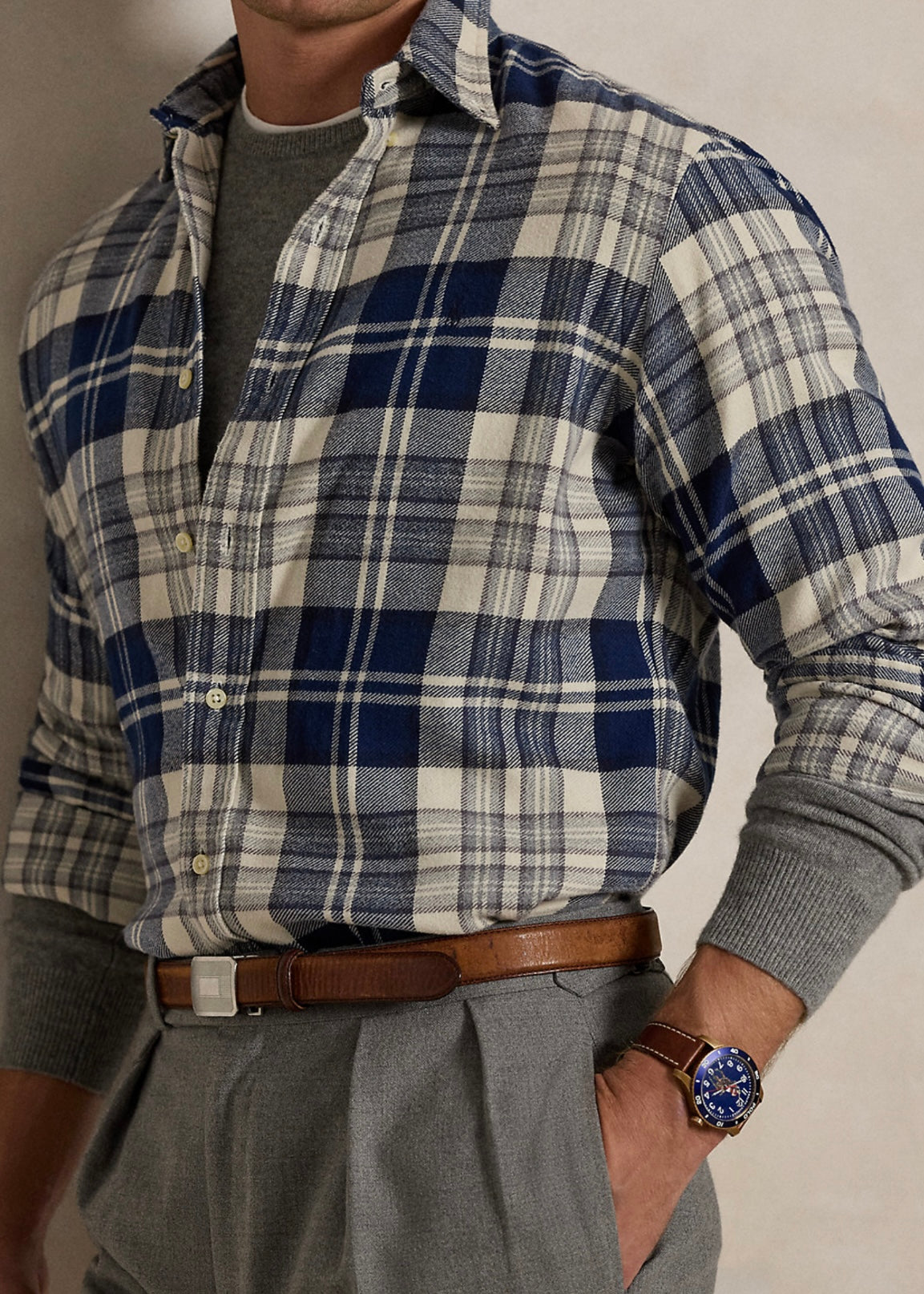 Polo Ralph Lauren Flannel shirt Custom Fit - Offwhite/Navy