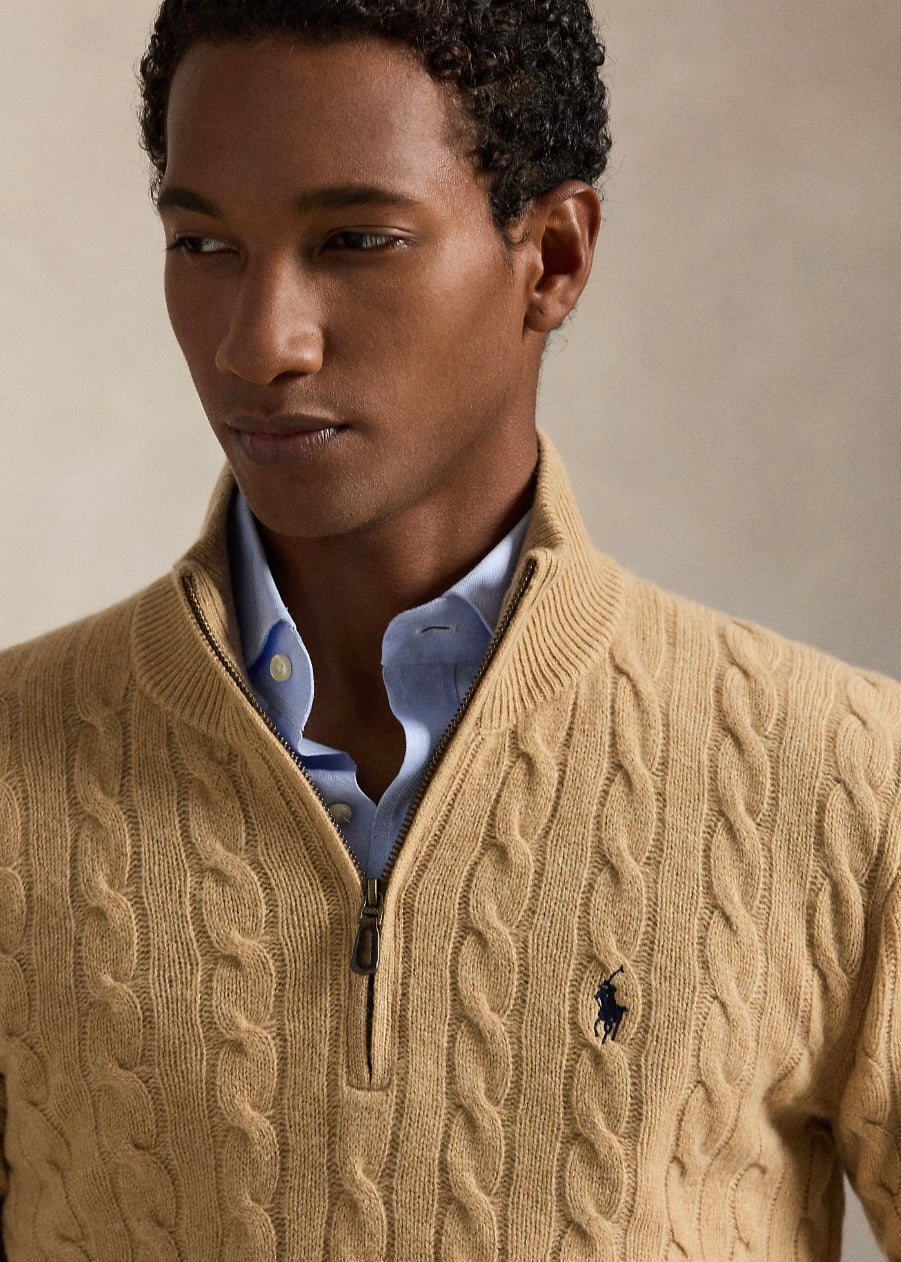 Cable Zip Camel Melange