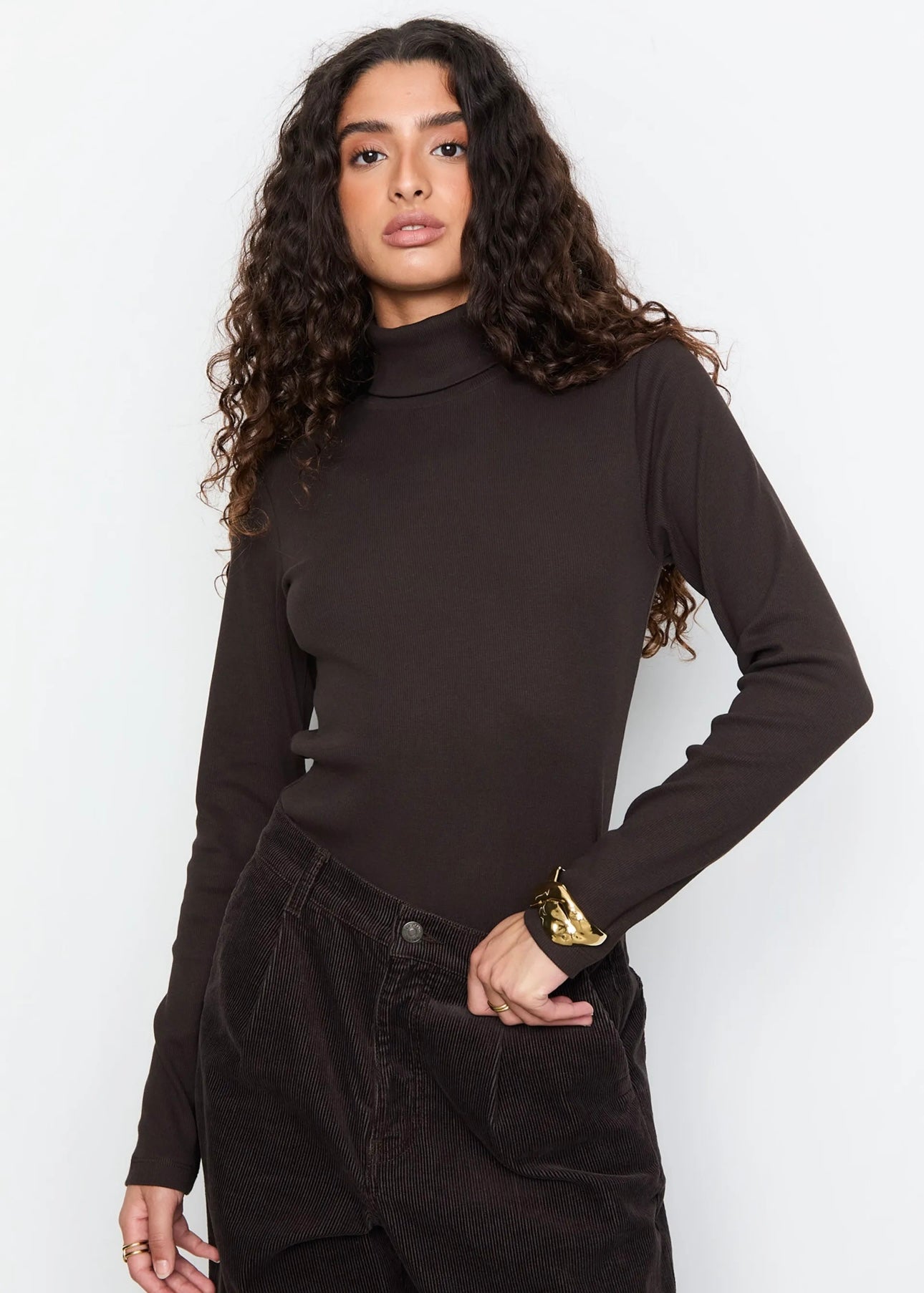 Petra Rib turtleneck Dark Brown