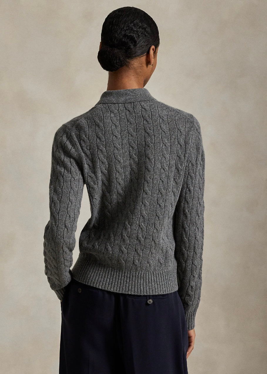 Cable Knit Polo sweater Flannel Grey