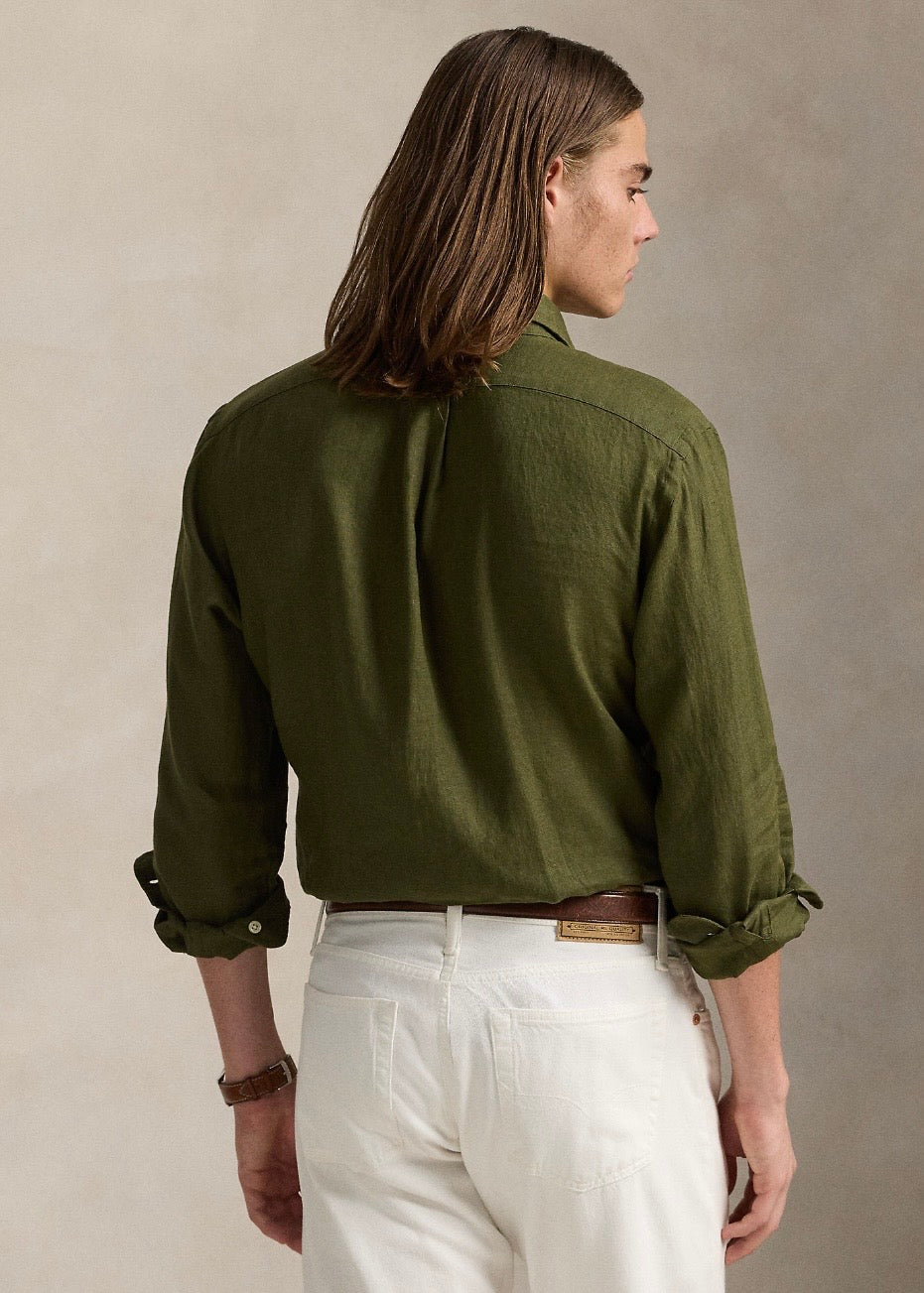 Custom Fit Linen Shirt New Olive
