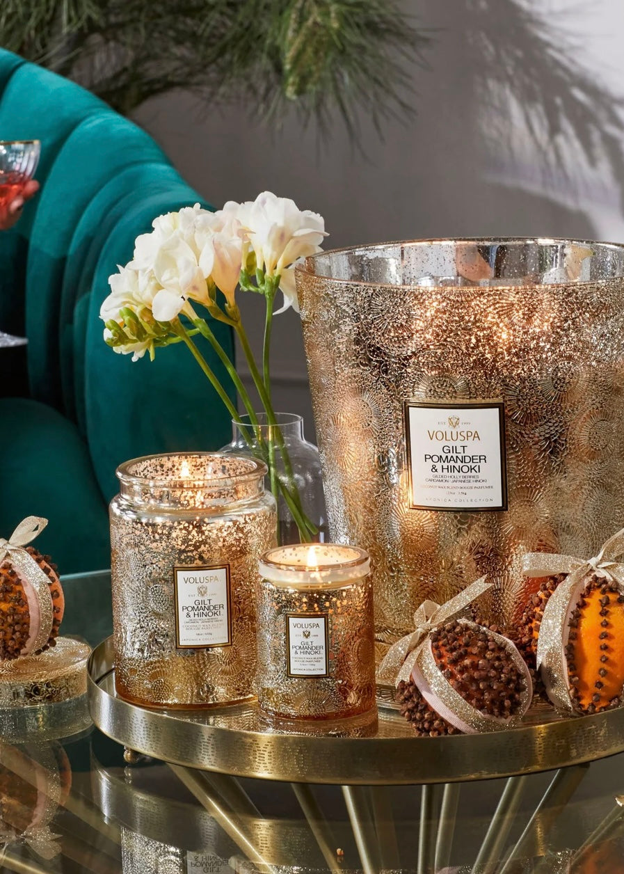 Large Jar Gilt Pomander & Hinoki