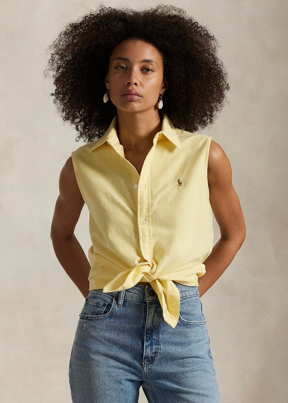 Cotton Oxford Sleeveless Shirt Yellow