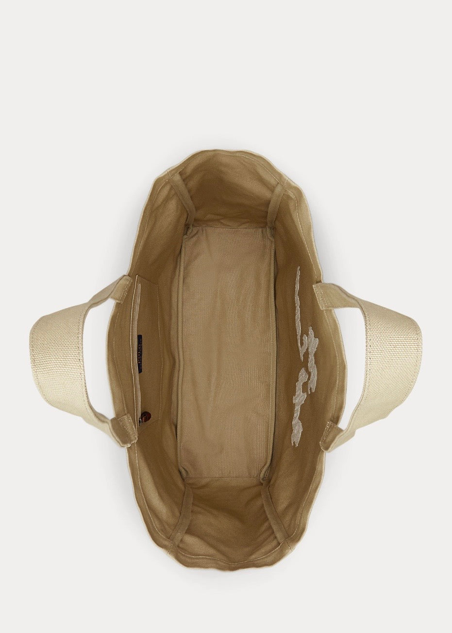 Embroidered Canvas Tote Tan