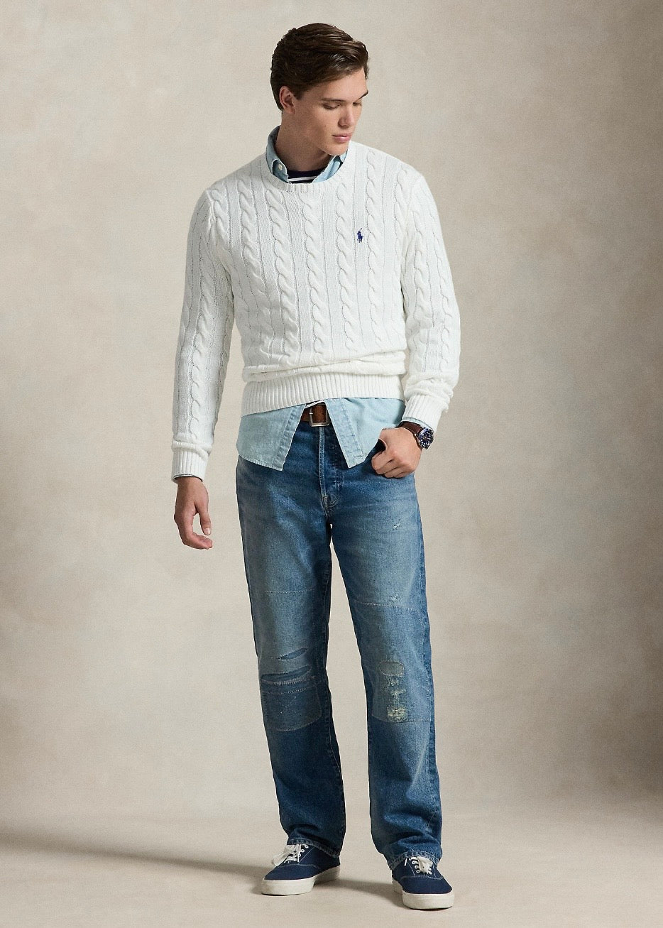 Cable Knit Cotton Sweater White