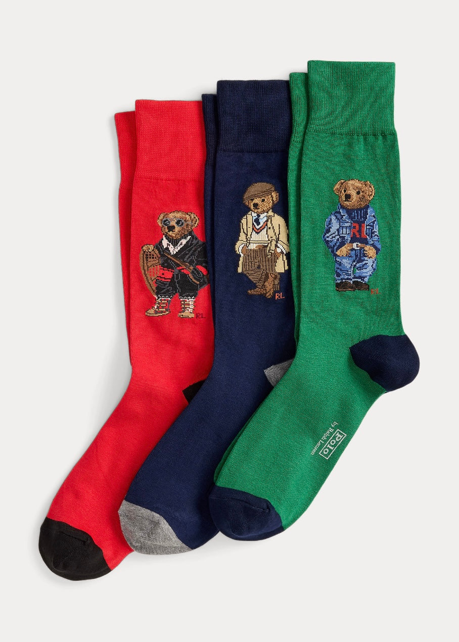 Polo Bear 3-sock Gift Set Green/Navy/Red