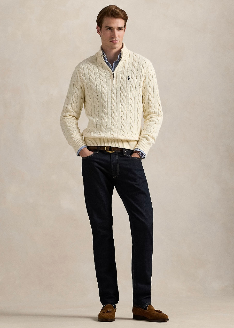 Cable Knit Cotton Quarter Zip Cream