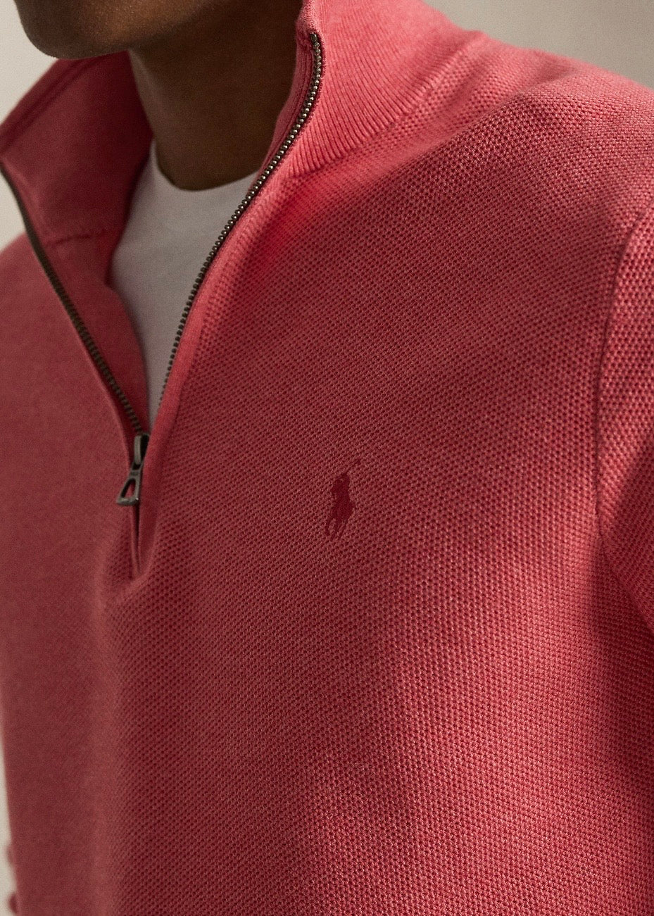 Mesh Knit Quarter Zip Cherry Pink Heather