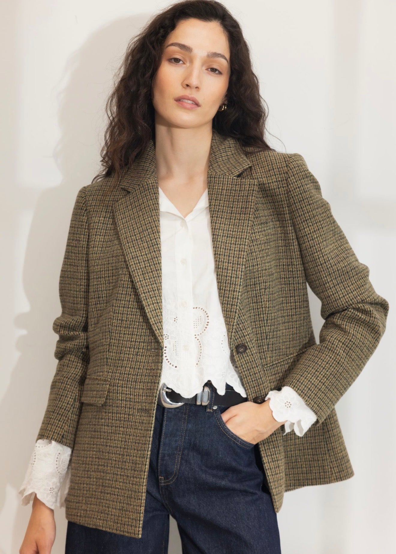 Brook Houndstooth Blazer Green