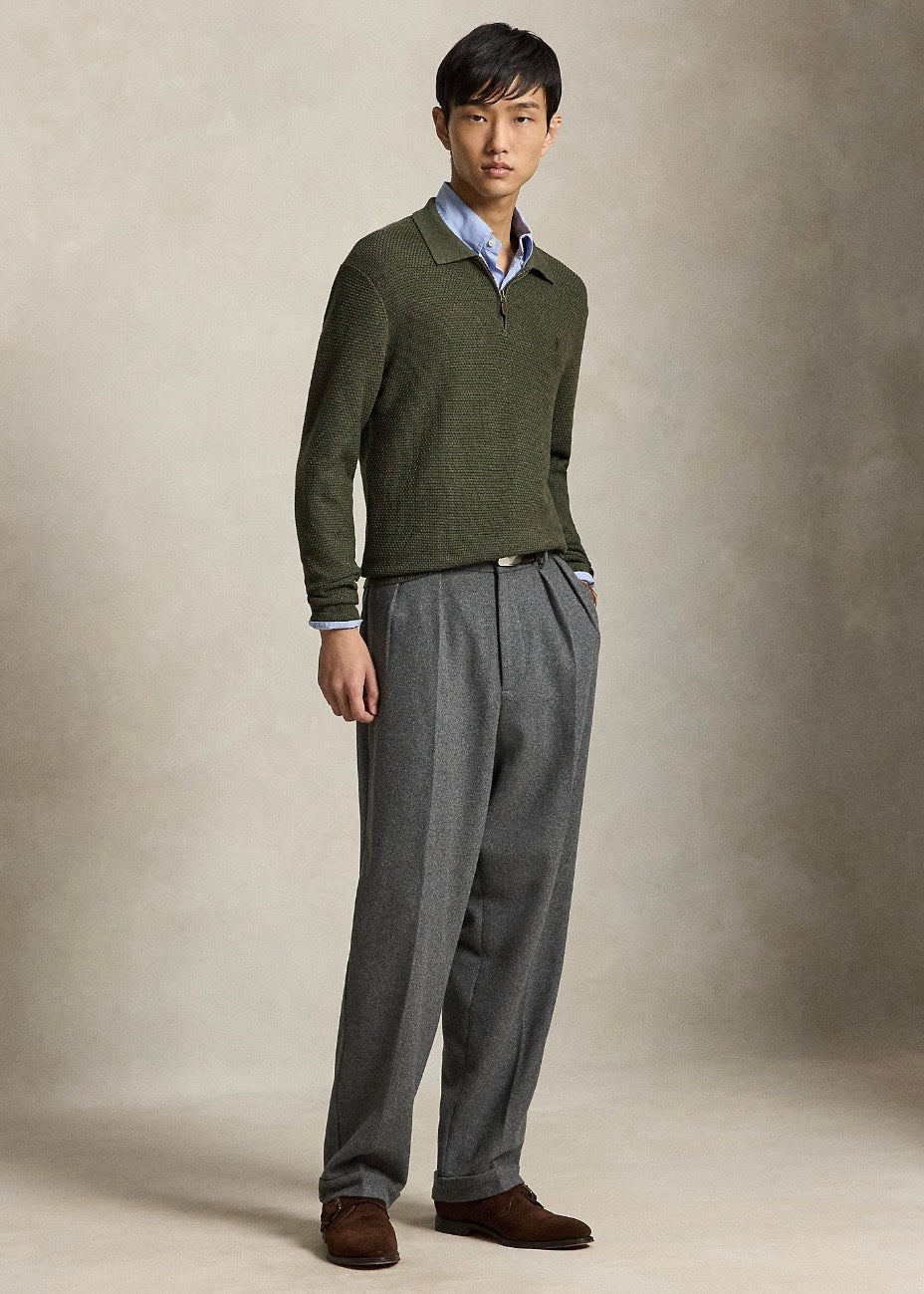 Wool Polo Collar Sweater Cargo Olive