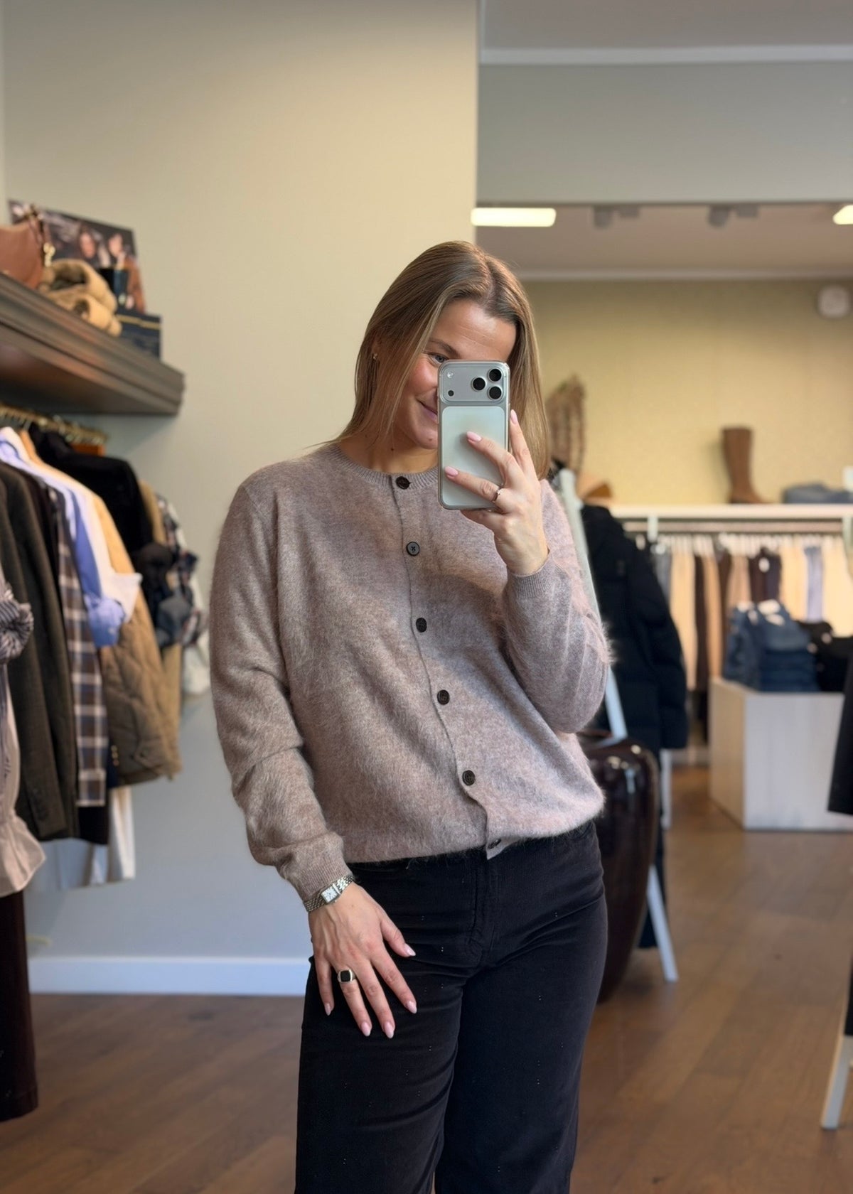 Alice Brushed Cashmere Cardigan Taupe
