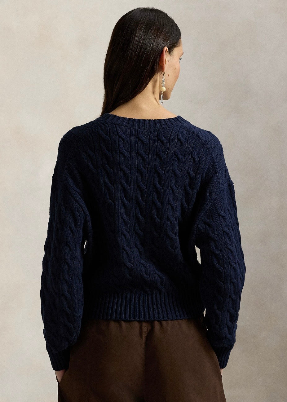 Cable Knit Cotton Crew Hunter Navy