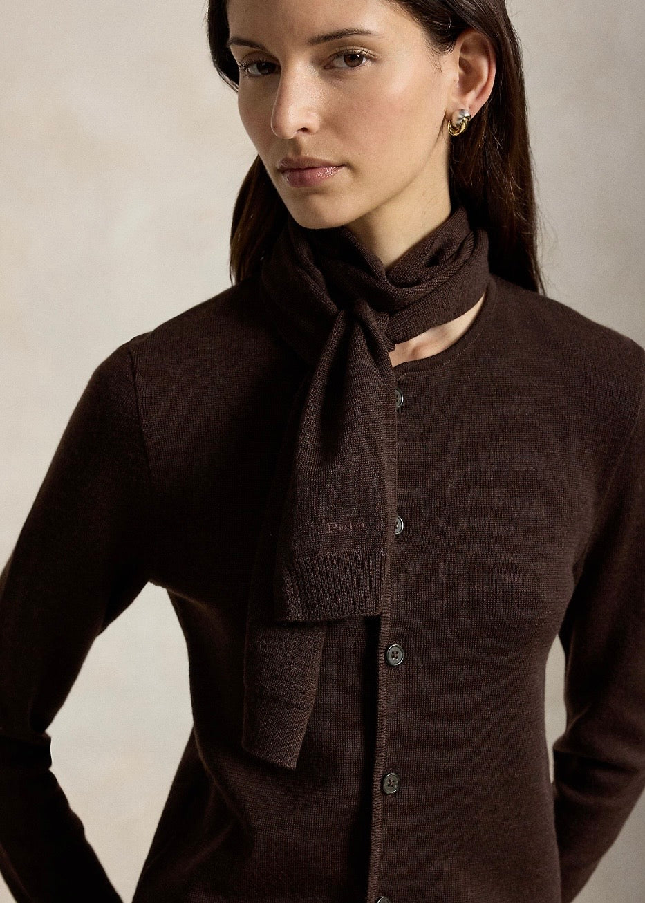 Tie Scarf Wool Cardigan Deep Chocolate