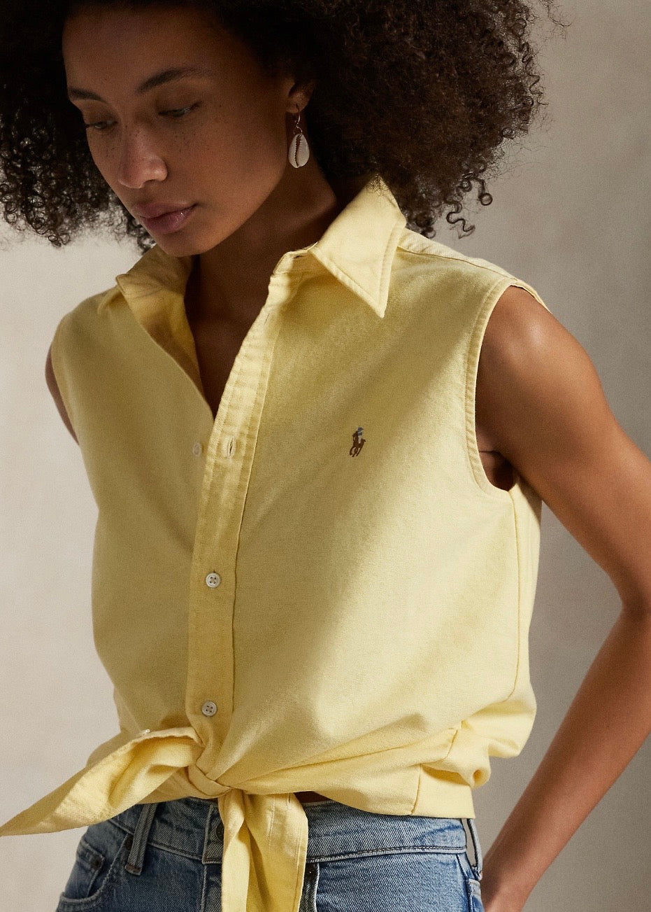 Cotton Oxford Sleeveless Shirt Yellow