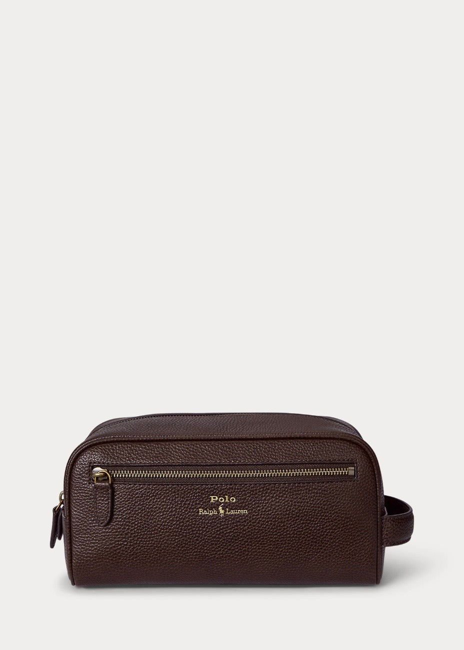 Pebbled Leather Travel Case Dark Brown