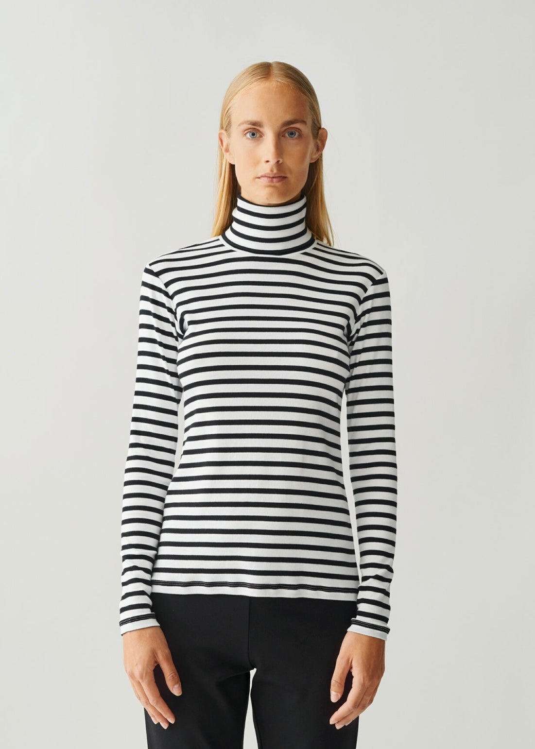 Julie Josephine Rib Cotton Jersey polo - Black/White Stripe